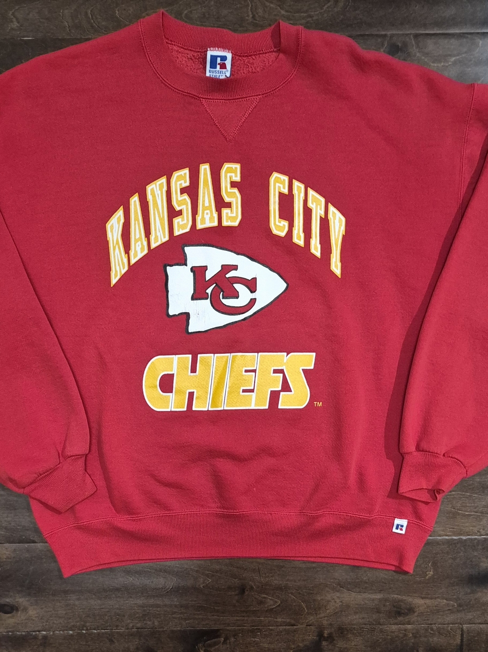 Vintage Russell Athletic Kansas City Chiefs Red Crewneck Sweatshirt Spellout